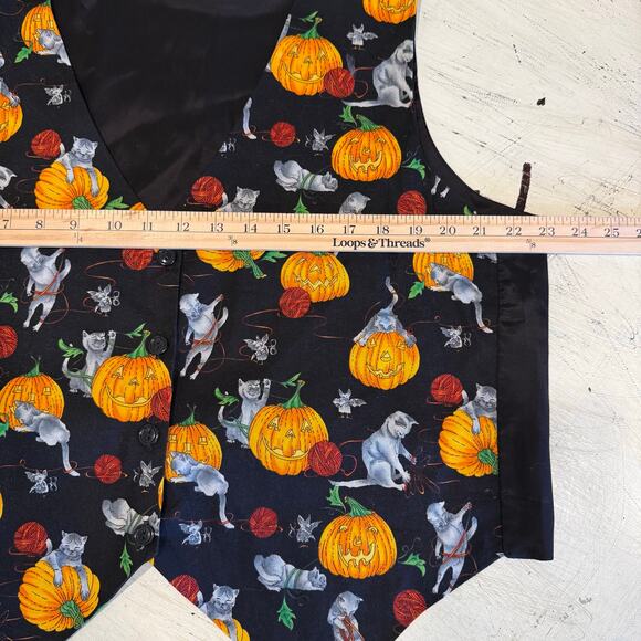 Halloween VTG Cat Pumpkin Tie Back Novelty Vest Spooky Season Fall - Picture 5 of 7